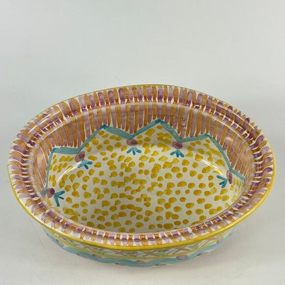 Vintage MacKenzie-Childs Summer Frock Chowder Bowl With Lid 7"x5"x5" Terracotta - Picture 5 of 12